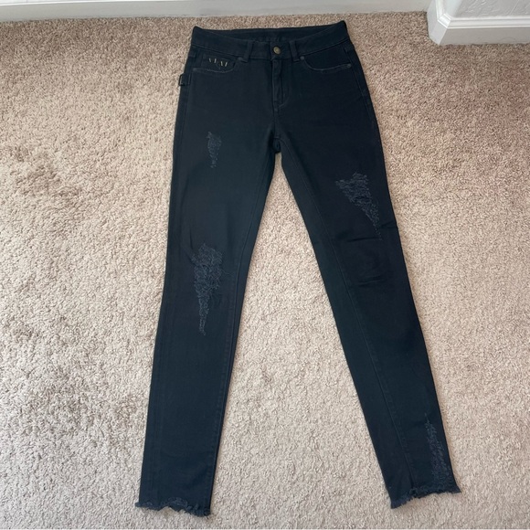 Zadig & Voltaire Eva Grunge Black Distressed Straight Leg Designer Jeans Size 25 - Picture 4 of 16